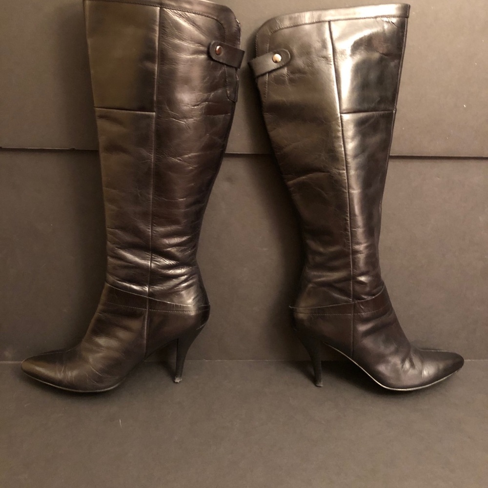 Black Leather High Heel Knee High Boots